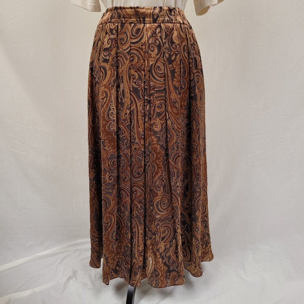 Tailleur Platinum Pleated Brown Paisley Skirt 12P